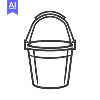An illustrated black and white bucket with an arched handle