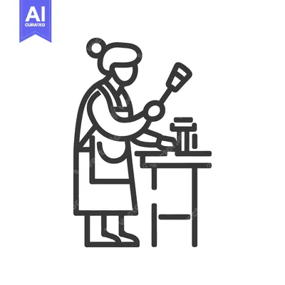 Aset desain premium: A person wearing an apron working at a tabletop workstation