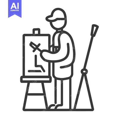 Aset premium populer: An artist standing and painting on an easel with a brush