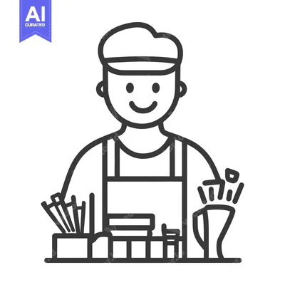 Aset premium populer: A happy cartoon character is preparing food behind a counter