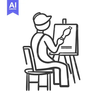 Premium design asset: An artist sitting on a chair painting on a canvas with a brush