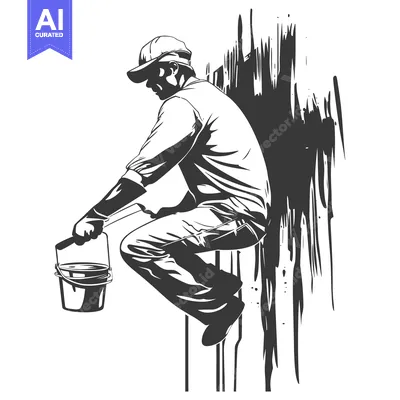 Aset premium populer: Painter with Bucket Leaning on Wall