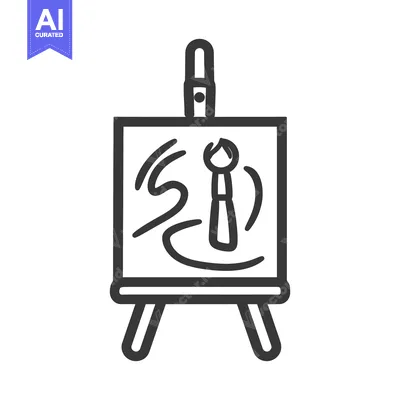 Premium design asset: An illustration of an easel with art supplies and artwork