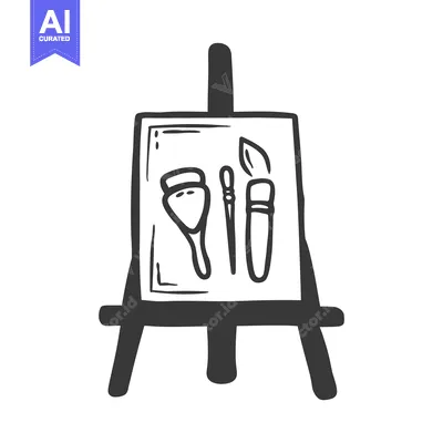 Aset premium populer: An art easel displays brushes and other painting tools