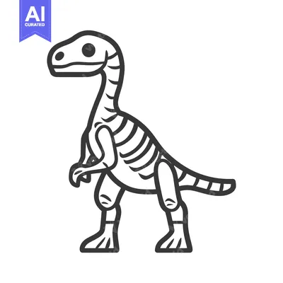 Aset desain premium: A simple black and white cartoon depiction of a dinosaur skeleton