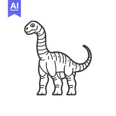 Aset premium populer: Black and white illustration of a long neck dinosaur on white