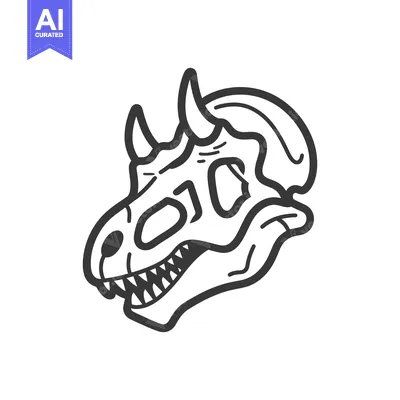 A stylized illustration of a triceratops dinosaur skull