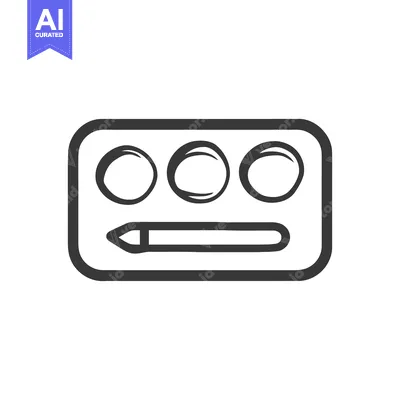 Aset desain premium: Minimalist Eye Shadow Palette Icon with Applicator, Black Outline on W