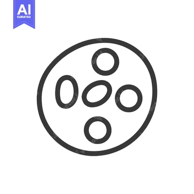 Simple Black and White Icon of Petri Dish with Cells