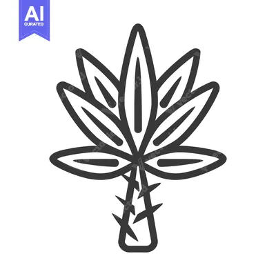 Aset desain premium: An outlined illustration depicting a plant leaf with stem and thorns