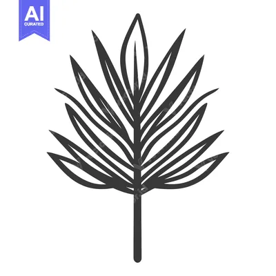 Aset desain premium: A detailed black and white illustration depicting a palm leaf