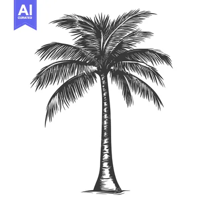Popular premium asset: Detailed black and white illustration of a tropical palm tree