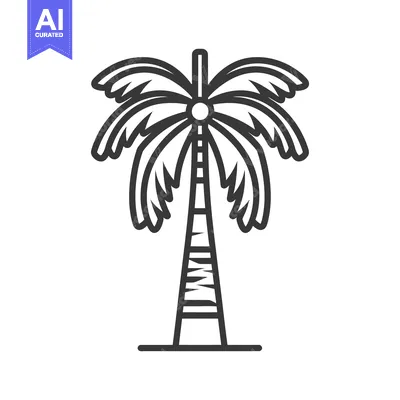 Aset desain premium: A simple stylized outline drawing of a palm tree with foliage