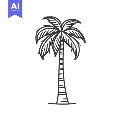 Premium design asset: A single detailed black and white drawing of a palm tree