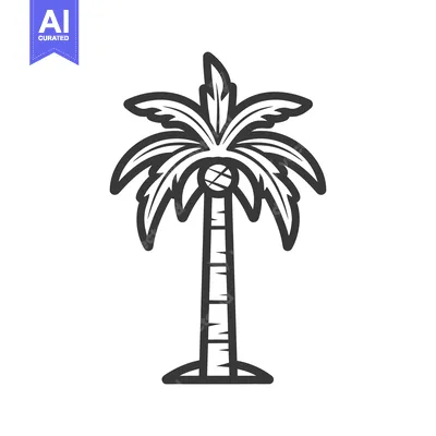 Aset premium populer: A simple black and white illustration depicting a tall palm tree