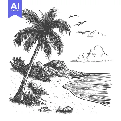 Popular premium asset: Palm Tree on a Beach with Birds Flying Overhead