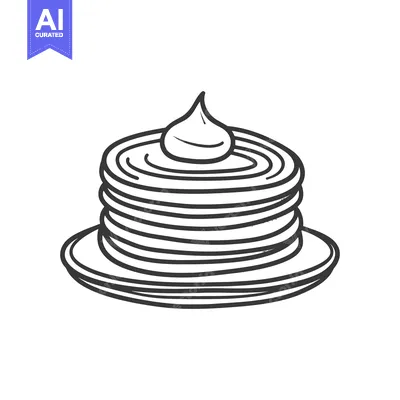 A stack of pancakes topped with a swirl of cream