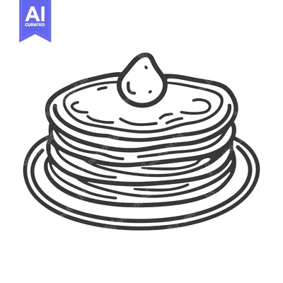 Aset premium populer: Stacked pancakes topped with a dollop of creamy goodness on a plate