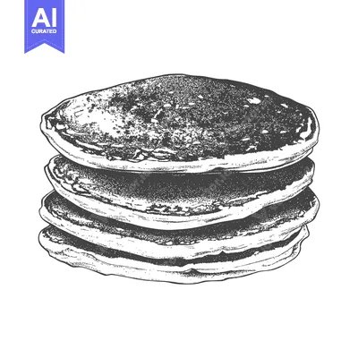 A stack of four pancakes drawn in a vintage style