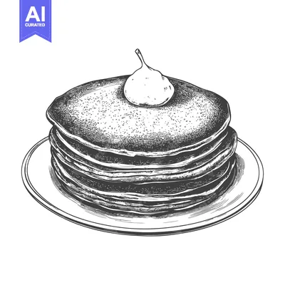 Aset premium populer: A tall stack of pancakes with a dollop of cream on top