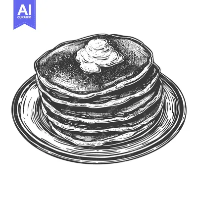 Aset premium populer: A tall stack of pancakes with butter on a plate