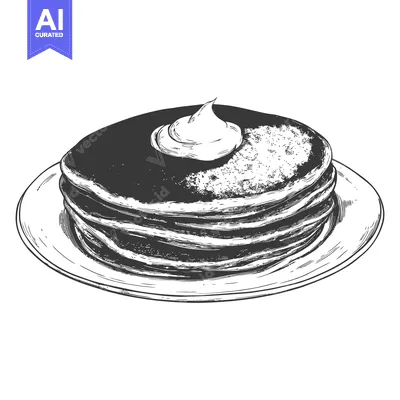 Aset desain premium: A stack of fluffy pancakes topped with cream on a plate