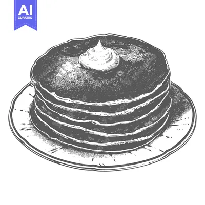 Popular premium asset: A stack of pancakes topped with a dollop of cream on a plate