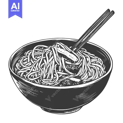 Premium design asset: A Bowl Of Noodles And Chopsticks In Black And White