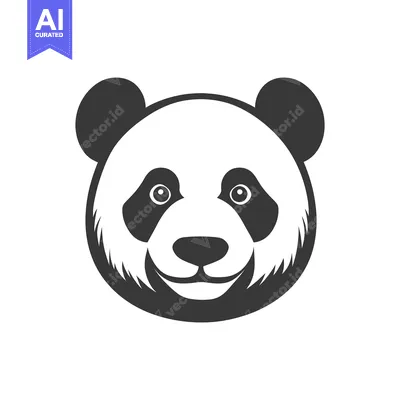 Premium design asset: A simple black and white illustration of a panda bears face