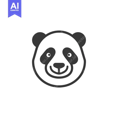 Premium design asset: A simple black and white illustrated panda bear head smiling