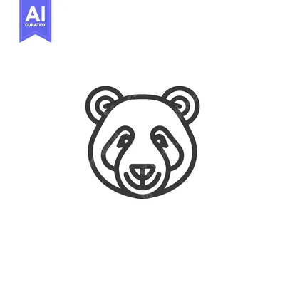 Aset premium populer: Simple black and white line art depiction of a panda face