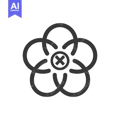 Aset premium populer: A stylized dark flower graphic with an enclosed crossed x mark