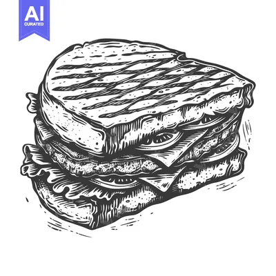 Aset desain premium: A stacked sandwich illustration featuring grilled bread and fillings