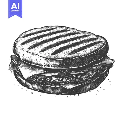 Premium design asset: An artistic drawing of a sandwich with grilled bread layers