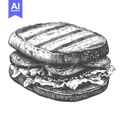 Aset premium populer: A detailed illustration of a delicious grilled sandwich is present