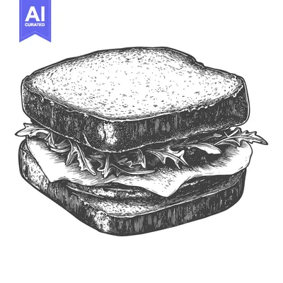 Premium design asset: A layered sandwich with bread and fresh greens is depicted