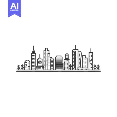Aset desain premium: Minimalist Cityscape Outline: Modern Urban Skyline Illustration with T