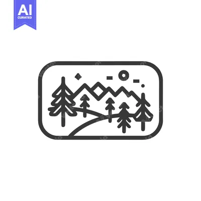 Popular premium asset: Minimalist Mountain Landscape Icon with Pine Trees and Celestial Eleme