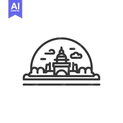 Aset desain premium: Minimalist Line Art: US Capitol Building with Clouds and Dome