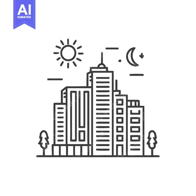 Aset desain premium: Minimalist Cityscape Icon with Day and Night, Linear Style