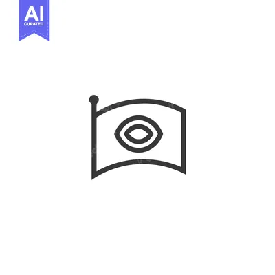 Premium design asset: Minimalist Flag Icon with Eye Symbol, Dark Gray Outline on White Backg