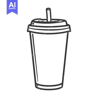 A line drawing depicts a beverage cup with a straw inserted