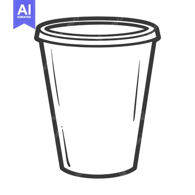 An isolated drawing of a plastic beverage cup with a lid