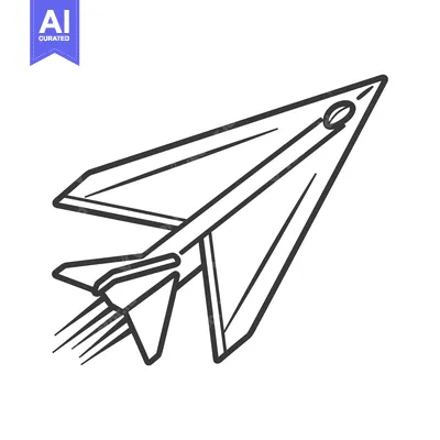 Aset desain premium: A line drawing illustration of a paper airplane flying