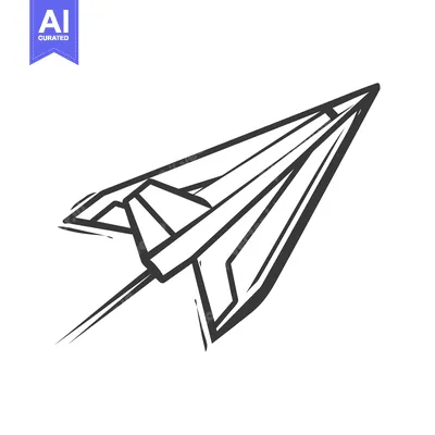Aset desain premium: A simple illustration depicting a paper airplane in grayscale lines