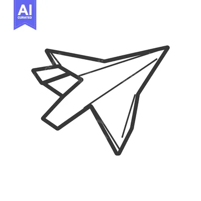 A simple outline illustration of a stylized aircraft flying