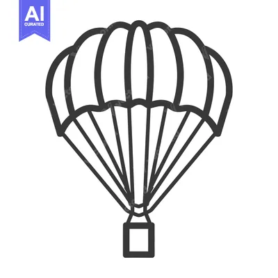 A simplified black and white illustration of a parachute