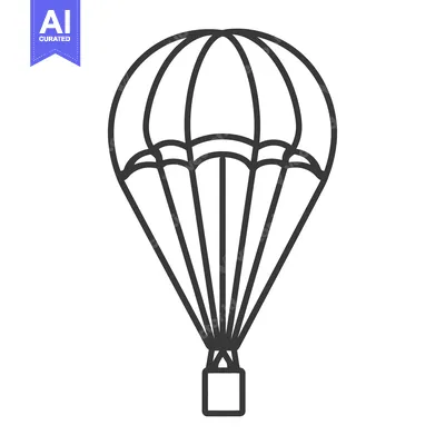 Aset desain premium: A simple black and white line drawing of a hot air balloon