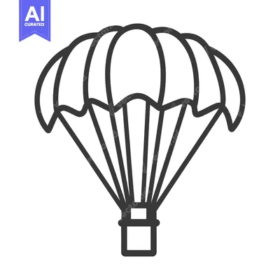 Premium design asset: Simple black and white illustration of a parachute in the air