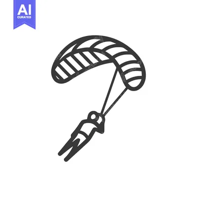 Premium design asset: Minimalist Paragliding Icon: Black Outline on White Background